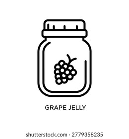 Simple black and white illustration of grape jelly in a mason jar, perfect for food blogs and recipe websites.