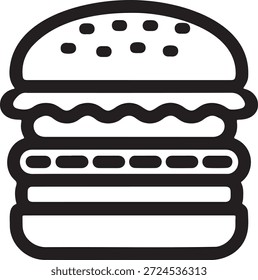 Una simple ilustración en blanco y negro de una hamburguesa aislada sobre un fondo transparente perfecto para menús de comida e iconos de comida rápida