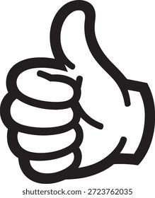 Simples ilustração em preto e branco de uma mão dando um polegar para cima simbolizando a aprovação e a positividade em um design gráfico minimalista.