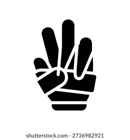 Simple black and white illustration of a hand showing four fingers.
