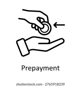 Simple black and white illustration of a hand holding a prepayment icon, symbolizing financial transactions and digital payments.