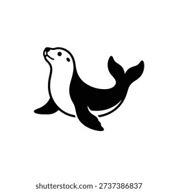Simple black and white illustration of a harbor seal in profile