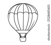 A simple black and white illustration of a hot air balloon.