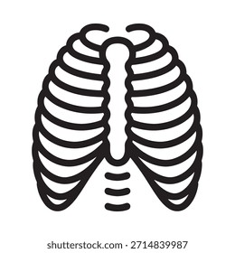 Ilustração simples em preto e branco de uma caixa costela humana e da coluna vertebral