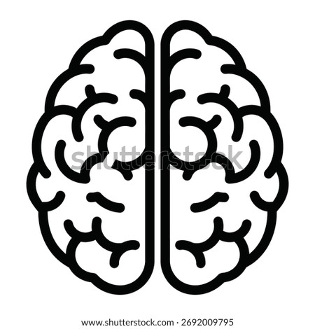 A simple black and white illustration of a human brain, symbolizing intelligence, knowledge, and cognitive function. Perfect for educational and medical content.