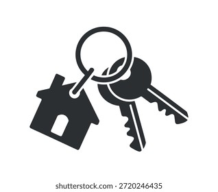 A simple black and white illustration of keys with a house shaped key charm