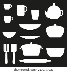 simple black and white illustration with kitchen utensils