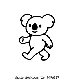 Simple black and white illustration of a koala walking