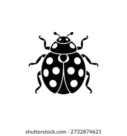 A simple black and white illustration of a ladybug with distinct spots