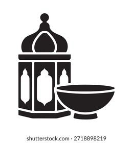 Una simple ilustración en blanco y negro de una linterna y un cuenco