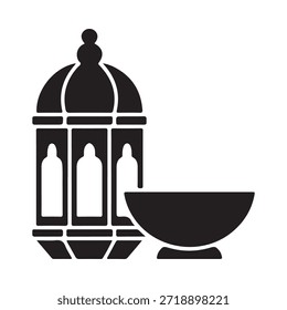 Una simple ilustración en blanco y negro de una linterna y un cuenco