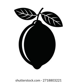 Ilustración simple en blanco y negro de un limón con hojas arriba