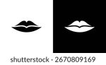 Simple black and white illustration of lips, isolated on both white and black backgrounds. Perfect for beauty or fashion projects.
