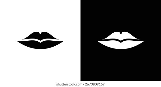 Simple black and white illustration of lips, isolated on both white and black backgrounds. Perfect for beauty or fashion projects.