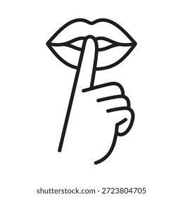 Eine einfache schwarz-weiße Illustration von Lippen mit einem Finger, der Stille signalisiert