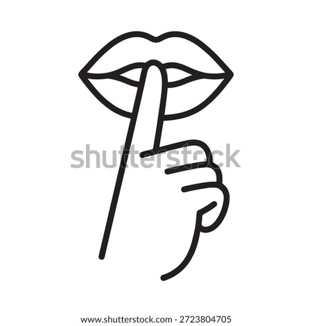 A simple black and white illustration of lips with a finger signaling silence