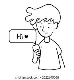 Simple black and white illustration of a man send a message to his girlfriend