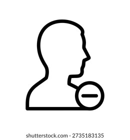 Simple black and white illustration of a man's silhouette with a negative speech bubble, symbolizing disapproval or negation.
