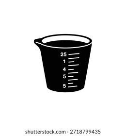 Una simple ilustración en blanco y negro de una taza medidora con marcas