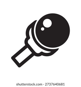 a simple black and white illustration of a microphone with a round head and a long handle