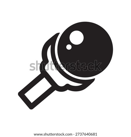 a simple black and white illustration of a microphone with a round head and a long handle
