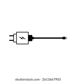 Simple Black and White Illustration of a Mobile Phone Charger