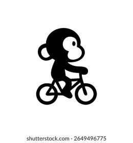 Simples ilustração em preto e branco de um macaco andando de bicicleta