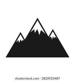 Simple black and white illustration of mountain range with snow covered peaks