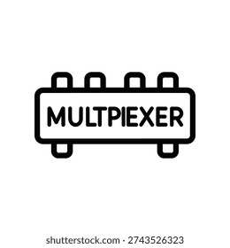 Simple black and white illustration of a multiplexer electronic component on a plain background.