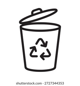 Ilustración simple en blanco y negro de un contenedor de reciclaje abierto con tapa