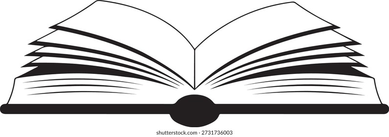 A simple black and white illustration of an open book, representing learning and knowledge.