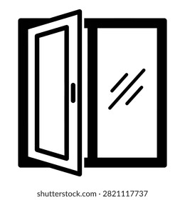 Simple black and white illustration of an open door with three diagonal lines