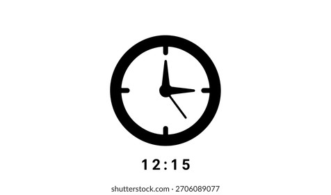 Uma ilustração simples em preto e branco de um relógio oval mostrando o horário como 12:15, com uma tela digital abaixo.