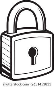 Simple black and white illustration of a padlock isolated on transparent background
