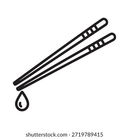 Uma ilustração simples em preto e branco de um par de pauzinhos e uma gota