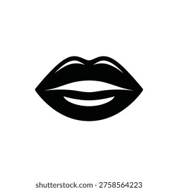 A simple black and white illustration of a pair of feminine lips