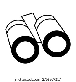 A simple black and white illustration of a pair of binoculars, viewed from the front.