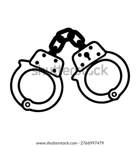 A simple black and white illustration of a pair of handcuffs.