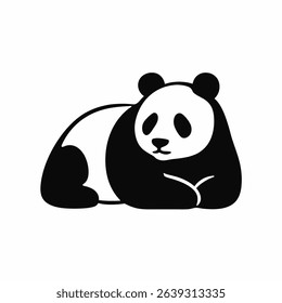 A simple black and white illustration of a panda bear lying down