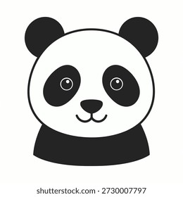 A simple black and white illustration of a panda's head with a smiling face.   