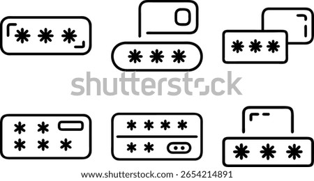 Simple black and white illustration of password security concepts and iconography