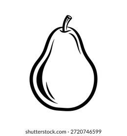 Simple ilustración en blanco y negro de una pera sobre un fondo blanco