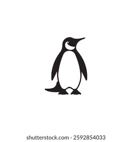 Simple black and white illustration of a penguin.A stylized, black and white vector graphic of a penguin.