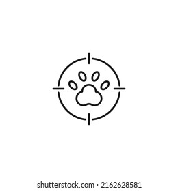 Simple black and white illustration perfect for web sites, advertisement, books, articles, apps. Modern sign and editable stroke. Vector line icon of dog paw inside target 
