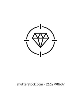 Simple black and white illustration perfect for web sites, advertisement, books, articles, apps. Modern sign and editable stroke. Vector line icon of diamond inside target 