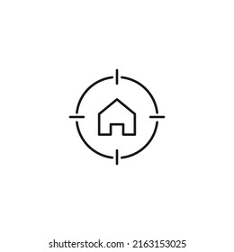 Simple black and white illustration perfect for web sites, advertisement, books, articles, apps. Modern sign and editable stroke. Vector line icon of house inside target 