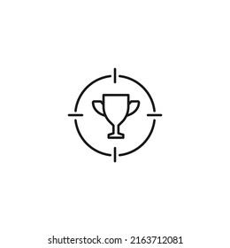 Simple black and white illustration perfect for web sites, advertisement, books, articles, apps. Modern sign and editable stroke. Vector line icon of winner cup or goblet inside target 