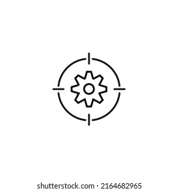 Simple black and white illustration perfect for web sites, advertisement, books, articles, apps. Modern sign and editable stroke. Vector line icon of gear inside target 