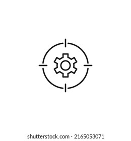Simple black and white illustration perfect for web sites, advertisement, books, articles, apps. Modern sign and editable stroke. Vector line icon of gear or cogwheel inside target 