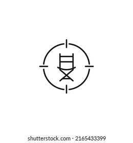 Simple black and white illustration perfect for web sites, advertisement, books, articles, apps. Modern sign and editable stroke. Vector line icon of directors’ chair inside target 